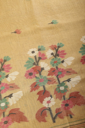 Beige Color Chanderi Cotton Resham Woven Saree
