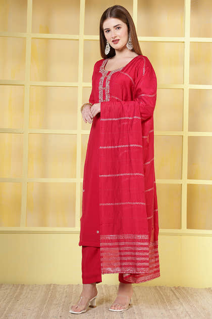 Magenta Silk Cut-Dana And Pearl Embroidered Suits