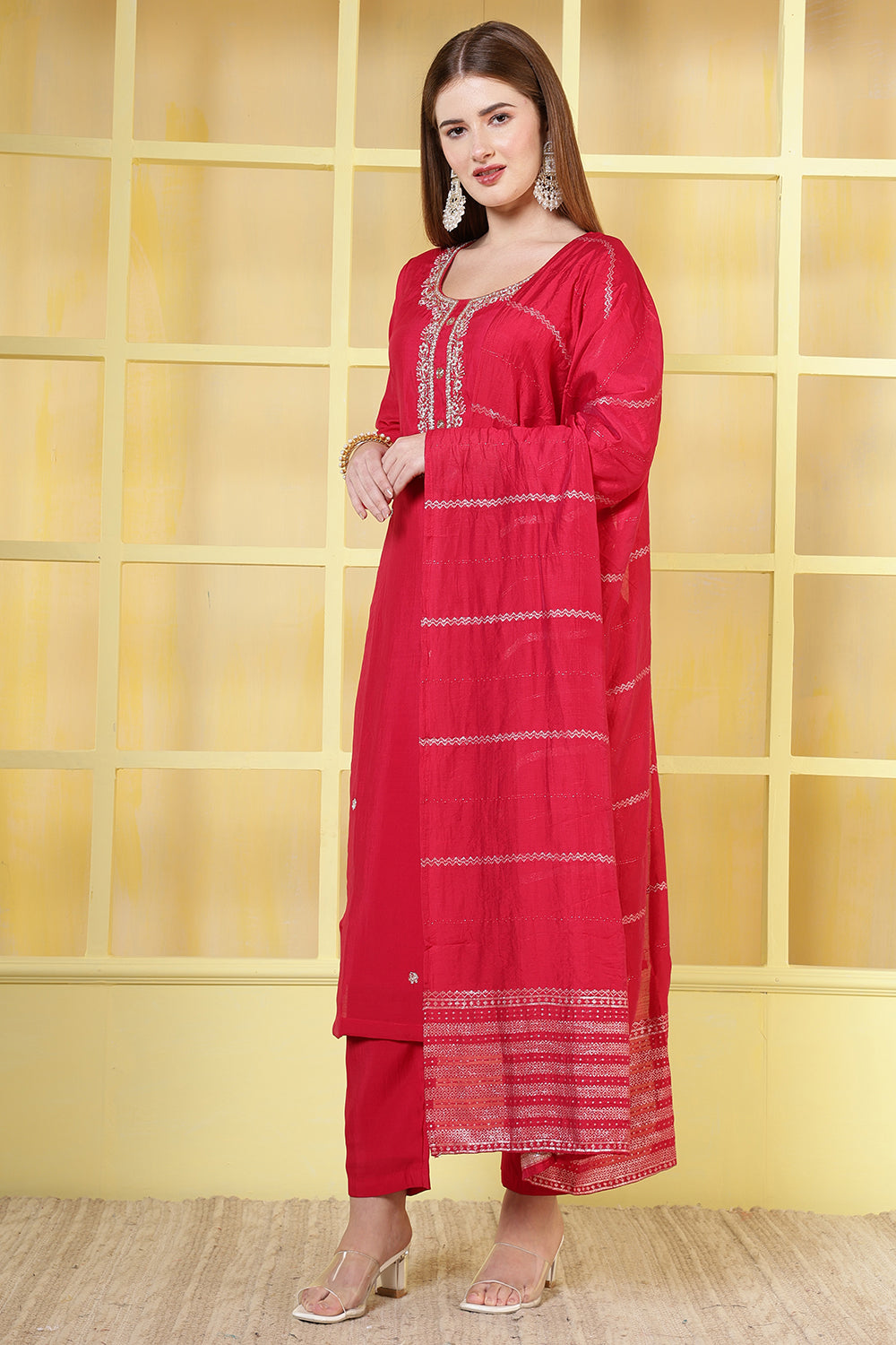 Magenta Silk Cut-Dana And Pearl Embroidered Suits
