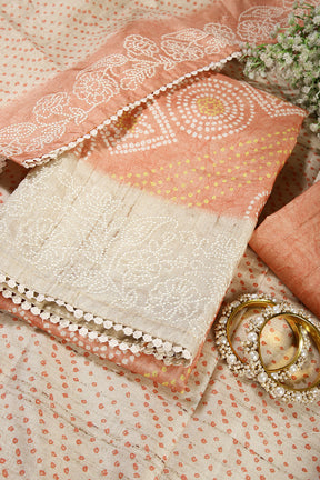 Blush Orange Color Tussar Silk Bandhani Printed Unstitched Suit Material