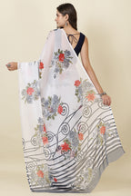 White Georgette Floral Printed Saree