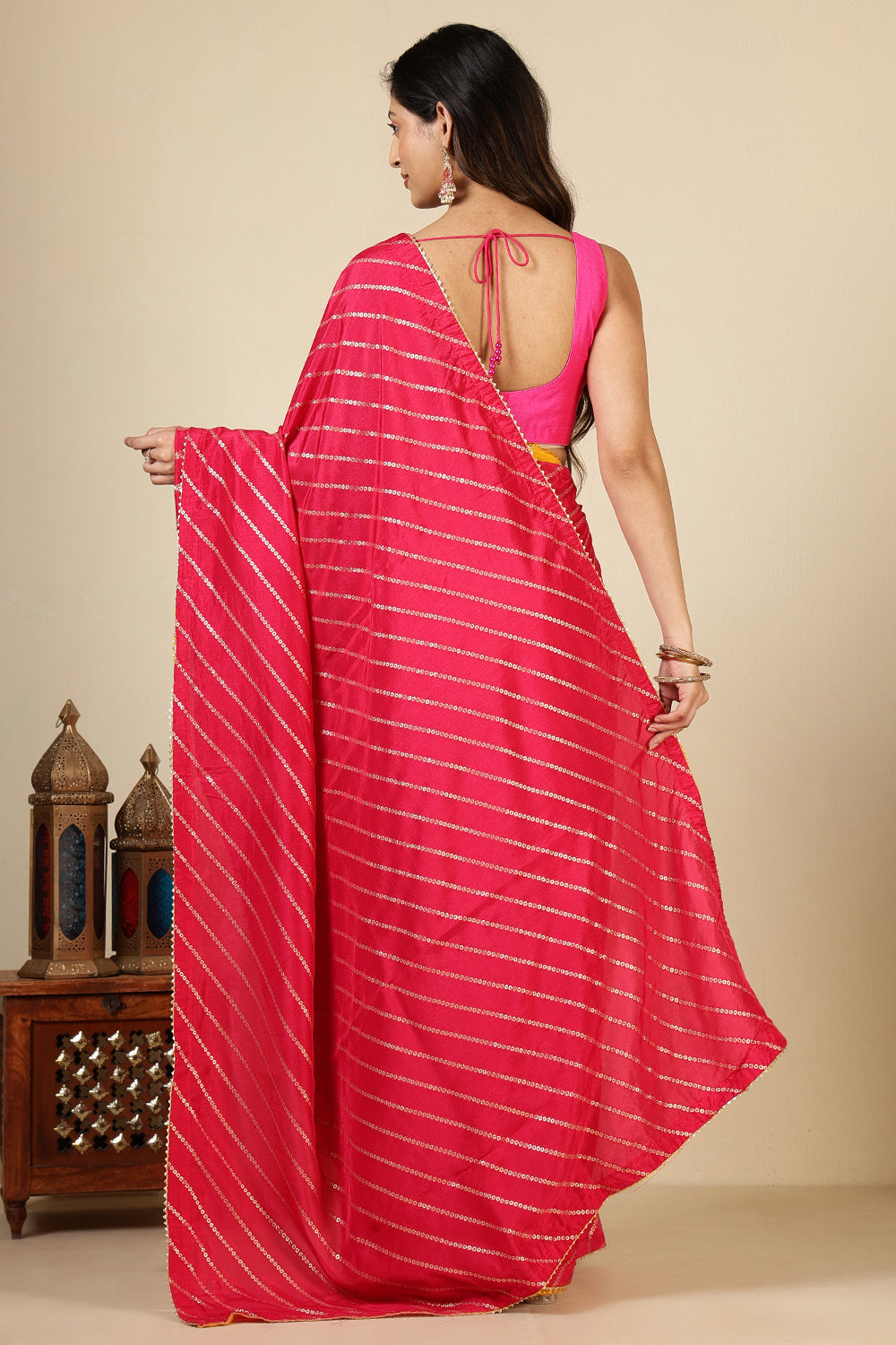 Red Modal Silk Saree with Zari Pinstripes
