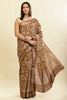 Brown Floral Printed & Zari Border Cotton Silk Saree