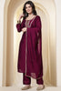 Dark Scarlet Chinone Silk Neck-Embroidered Suit Set