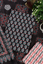 Black Poplin Cotton Printed Unstitched Suit Material