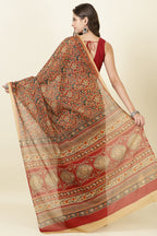 Maroon Kalamkari Printed Cotton Saree