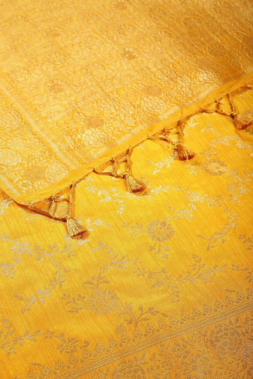Mustard Color Raw Silk Zari Woven Saree