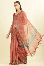 Rust Bandhani Printed Cotton Saree