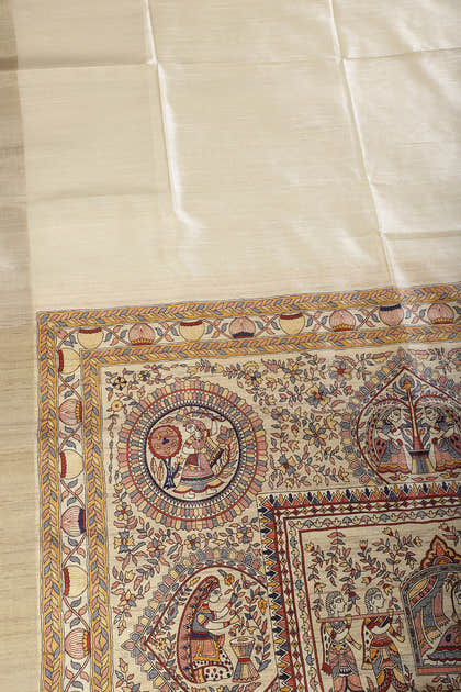 Cream Cotton Silk Madhubani Print Saree