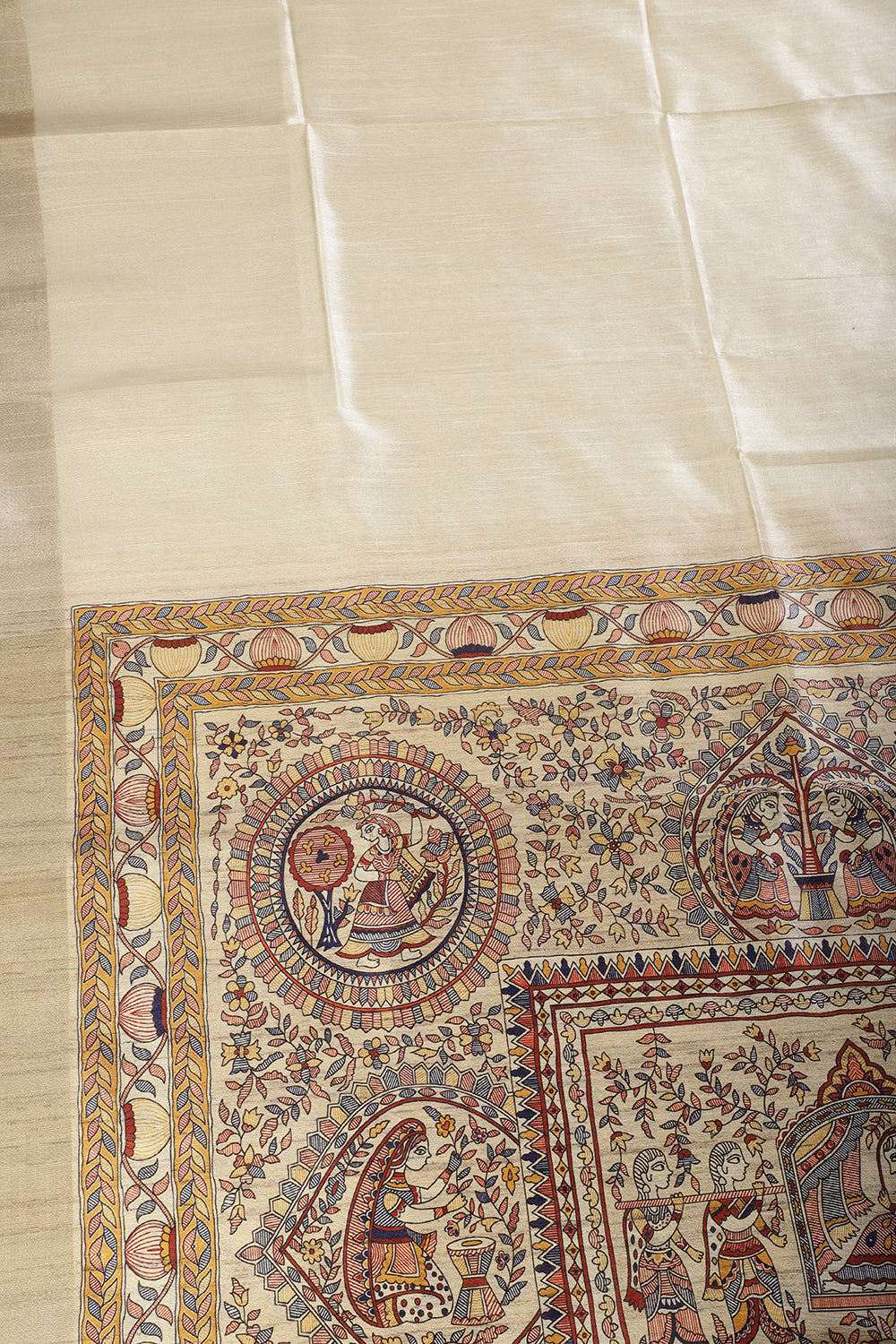 Cream Cotton Silk Madhubani Print Saree