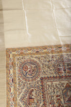 Cream Cotton Silk Madhubani Print Saree