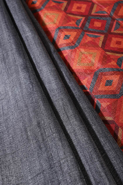 Grey Tussar Silk Printed Saree