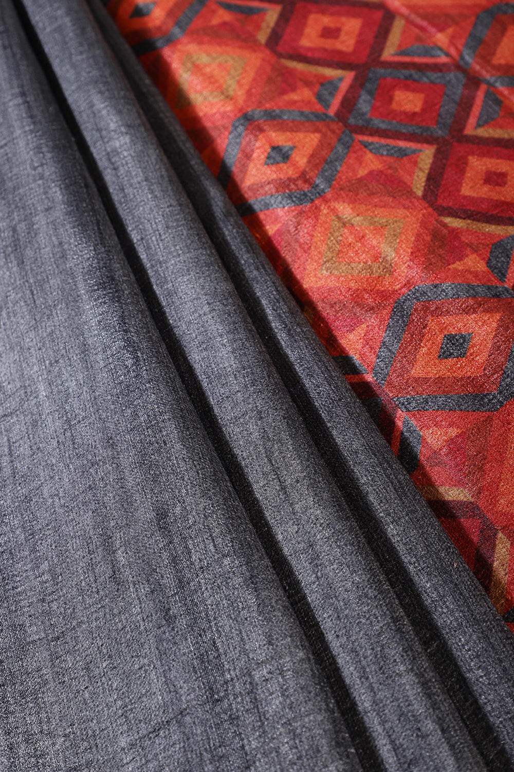 Grey Tussar Silk Printed Saree