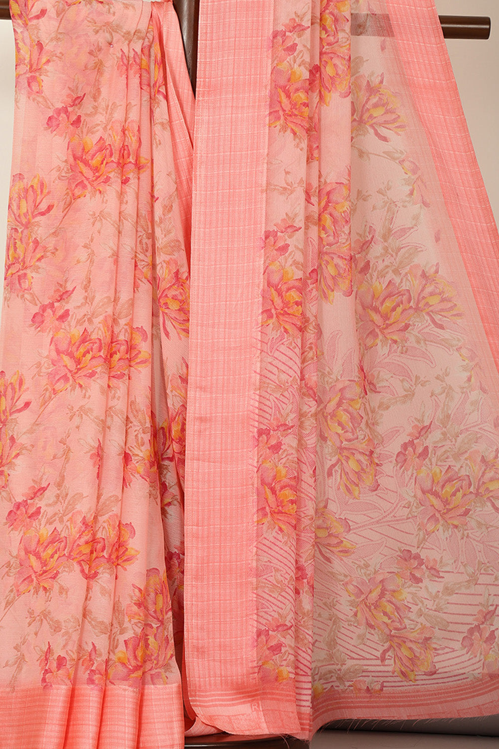 Peach Floral Printed Chiffon Saree