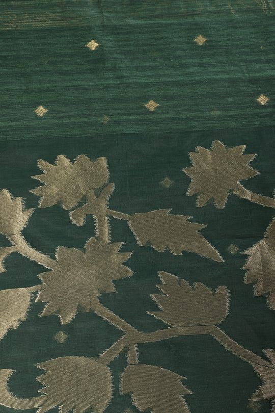Bottle Green Tussar Silk Floral Zari Woven Saree