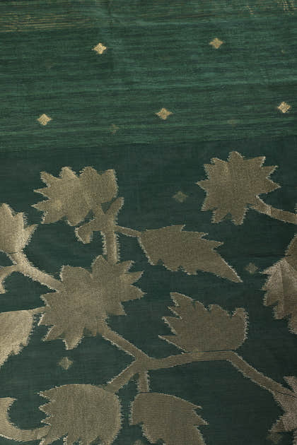 Bottle Green Tussar Silk Floral Zari Woven Saree