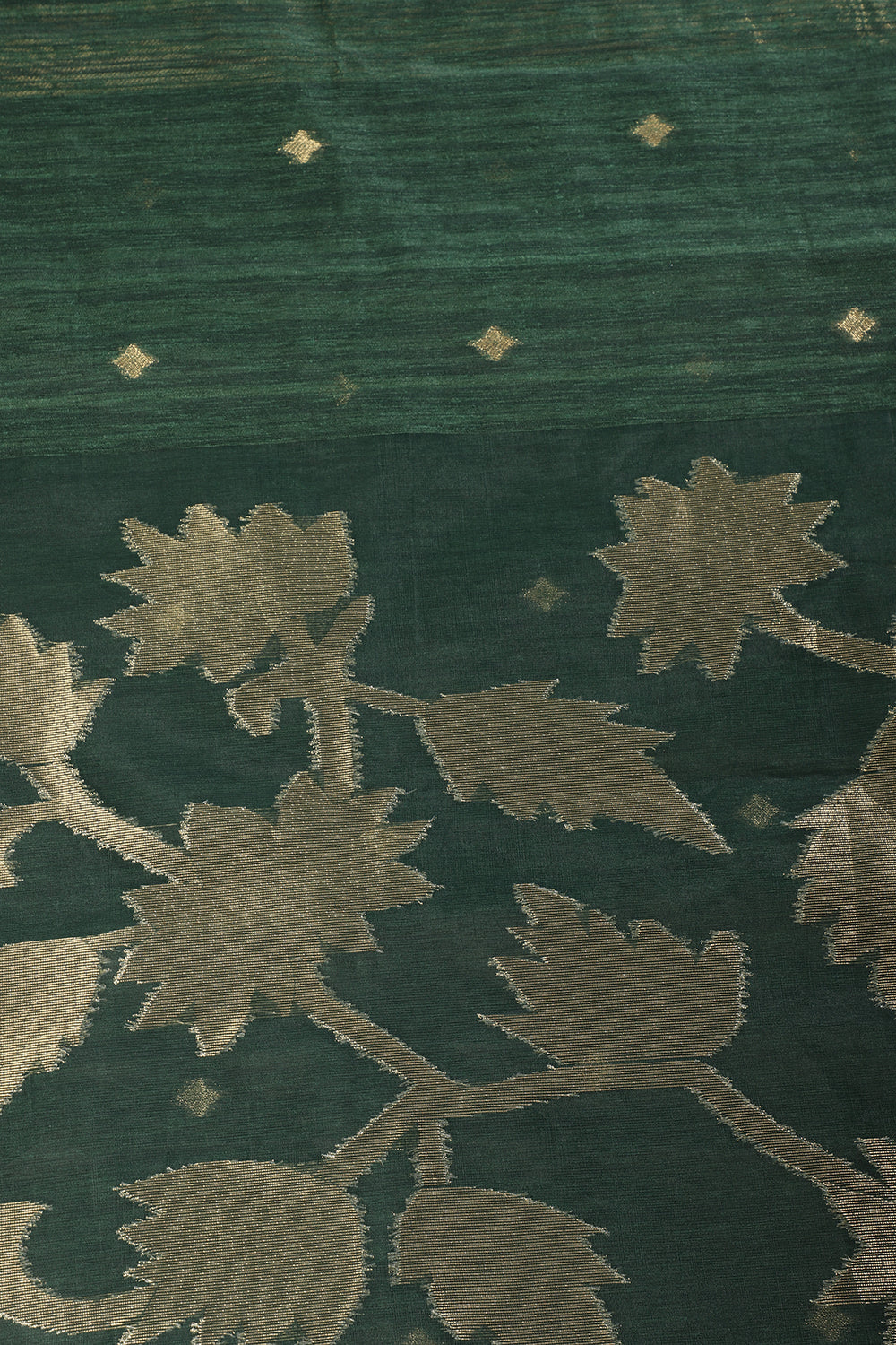 Bottle Green Tussar Silk Floral Zari Woven Saree