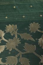 Bottle Green Tussar Silk Floral Zari Woven Saree