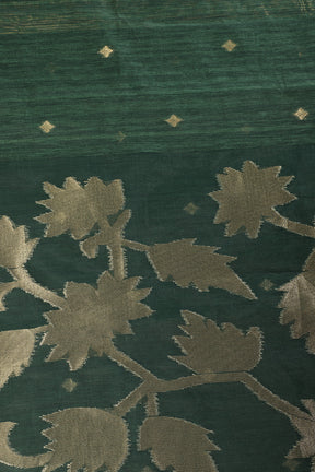 Bottle Green Tussar Silk Floral Zari Woven Saree
