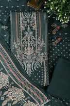 Bottle Green Mughal-Inspired Paisley Printed Spun  Unstitched Suits Fabric