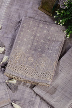 Lavender Tussar Cotton Printed And Reham Embroidered Unstiched Suit Material