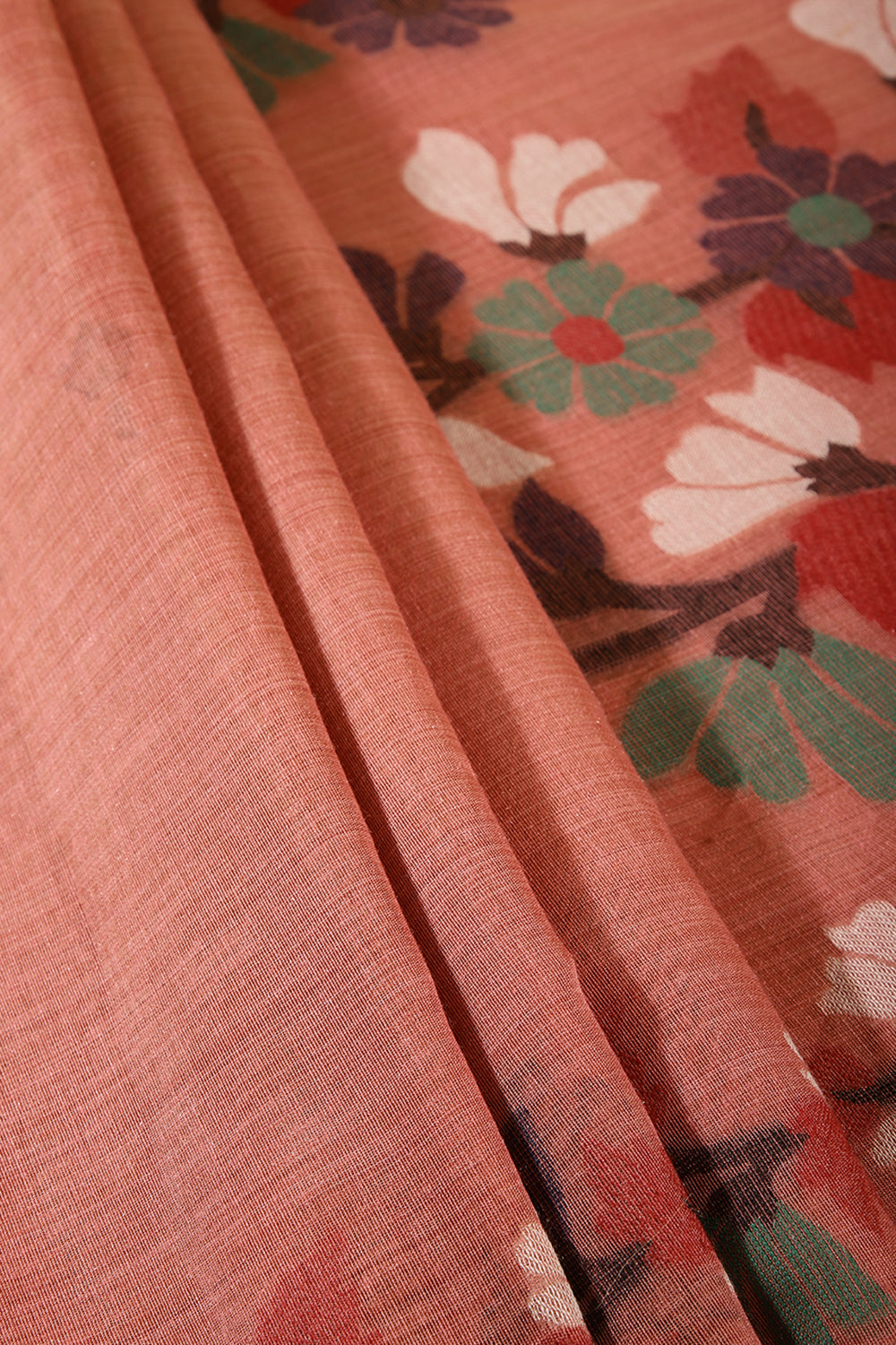 Coral Color Chanderi Cotton Resham Woven Saree