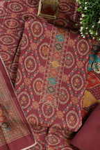 Wine Pashmina Digital Printed Unstitched Suit Material
