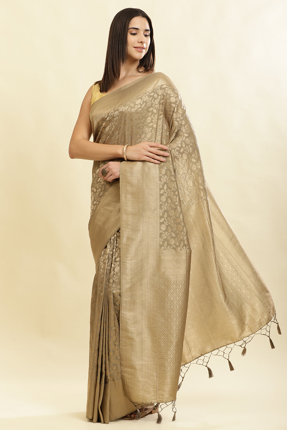 Beige Lightweight Banarasi Silk Weaving Saree