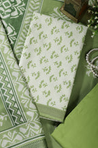 Light Green Floral Block Print Cotton Unstitched Suit Fabric