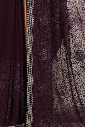 Purple Color Georgette Resham Floral Jal Woven And Swarovski Work Saree