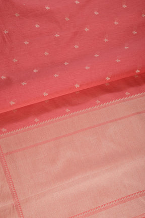 Coral Pink Color Cotton Woven Saree