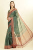 Green Organza Cotton Bandhani Block Printed Saree