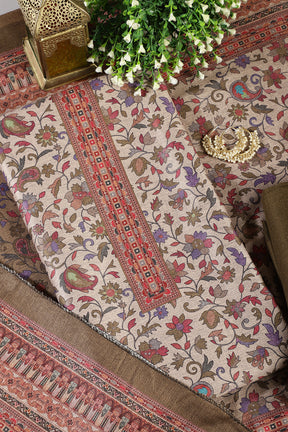 Mehandi Color Pashmina Floral Printed Unstitched Suit Fabric
