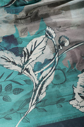Blue Tussar Silk Floral Printed Saree