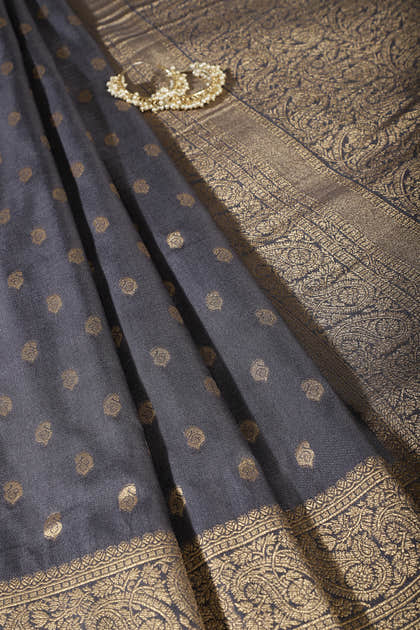 Grey Silk Zari Buta Woven Saree