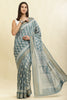 Firozi Color Cotton Silk Boota Printed And Zari Woven Saree