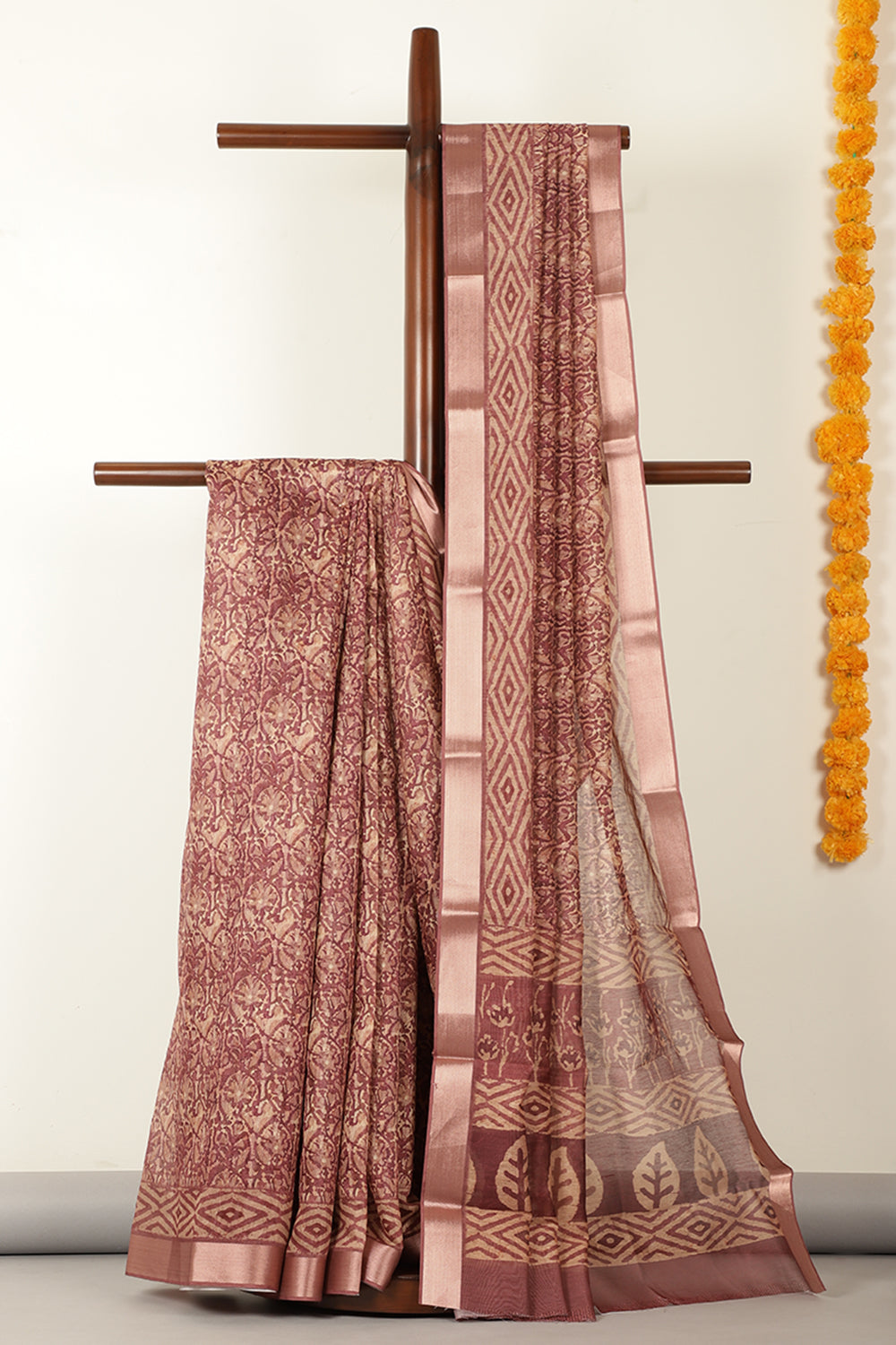 Brown Abstract Printed Chanderi Cotton Saree