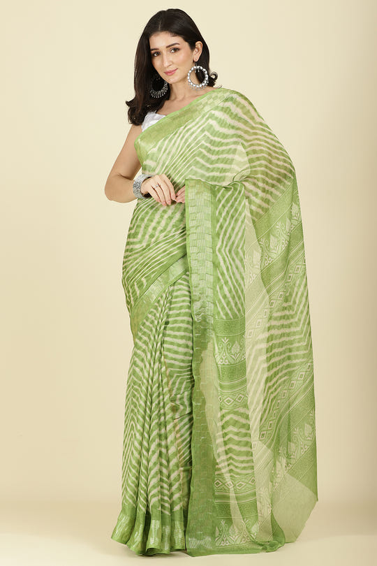 Olive Green Color Chiffon Leheriya Printed Saree