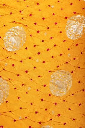 Mustard Color Bandhej Modal Silk Zari Woven Saree