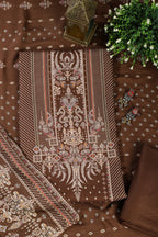 Brown Mughal-Inspired Paisley Printed Spun  Unstitched Suits Fabric