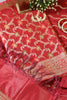 Red Chanderi Silk Resham And Zari Woven Unstitched Suit Material