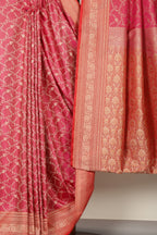 Magenta & Red Dual Toned Silk Floral Jal Woven Saree