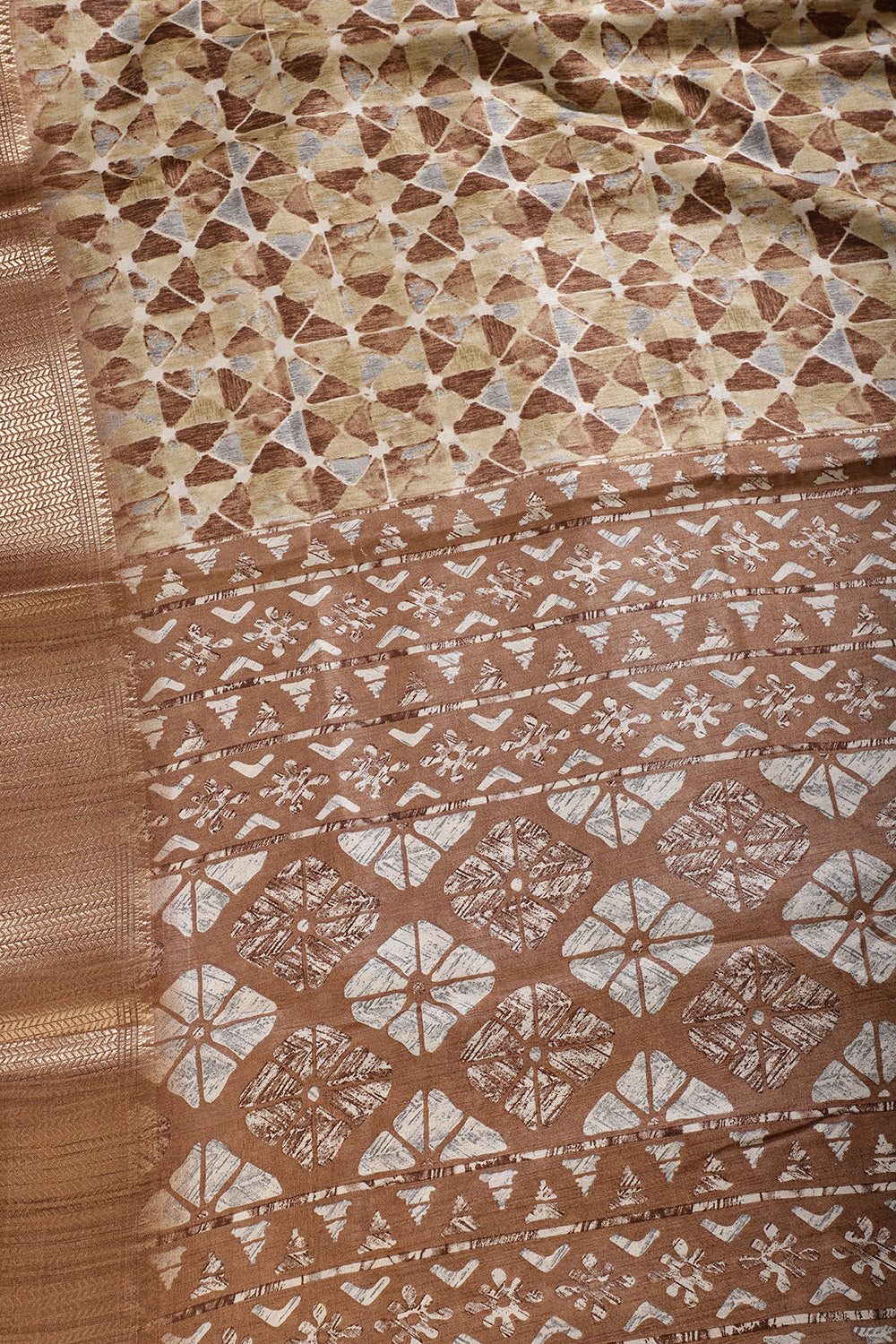 Light Brown Color Abstract Printed Cotton Silk Saree