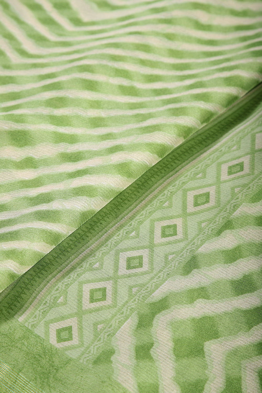 Olive Green Color Chiffon Leheriya Printed Saree