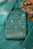 Teal Green Colour Zari Woven Silk Unstitched Suit Fabric