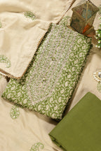 Green Cotton Digital Buta-Printed & Neck Embroidered Unstitched Suit