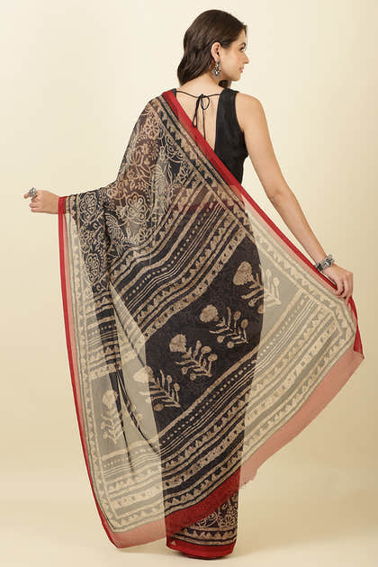 Black  Chiffon Floral Printed Saree