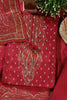 Red Zari Woven And Printed Silk Unstitched Suit Material