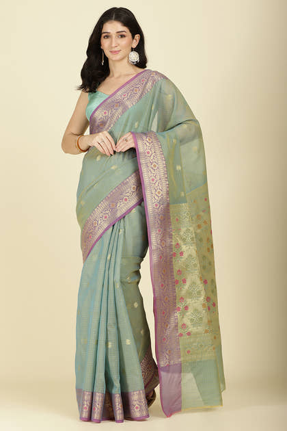 Sea Green Kota Cotton Zari Woven Saree