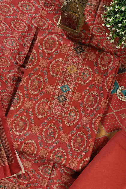 Rust Pashmina Digital Printed Unstitched Suit Material